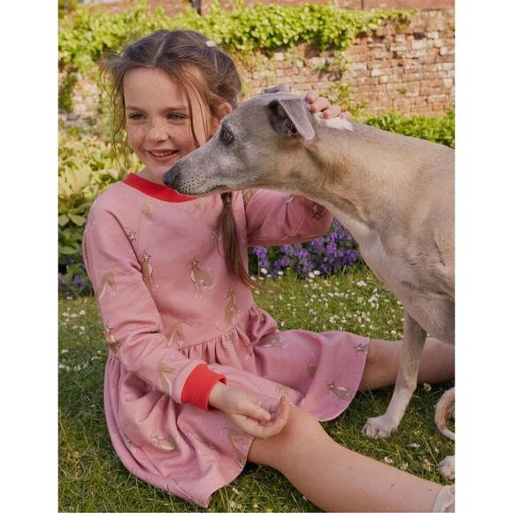 Mini Boden Printed Sweatshirt Dress-Vintage Pink Whippet - Picture 1 of 8